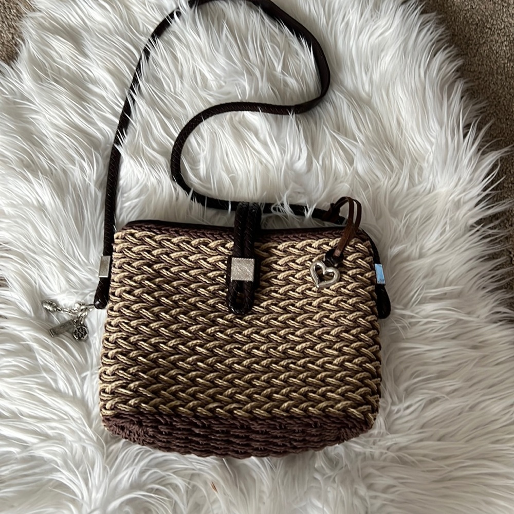 Vintage Straw Shoulder Bag with Braided Leather Strap by Brighton